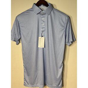 NWT Collars & Co Dress Collar Polo Short Sleeve Large Blue Checkered